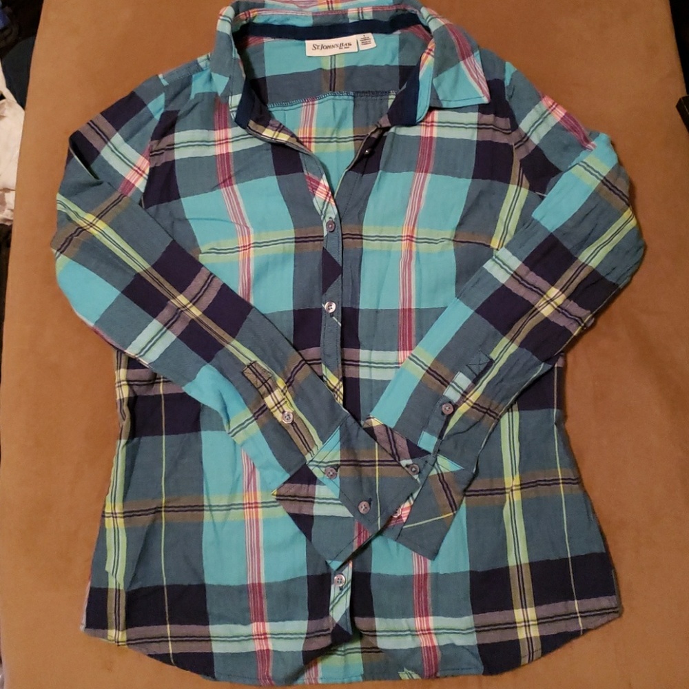 St. John's Bay Button Plaid Long Sleeve Top